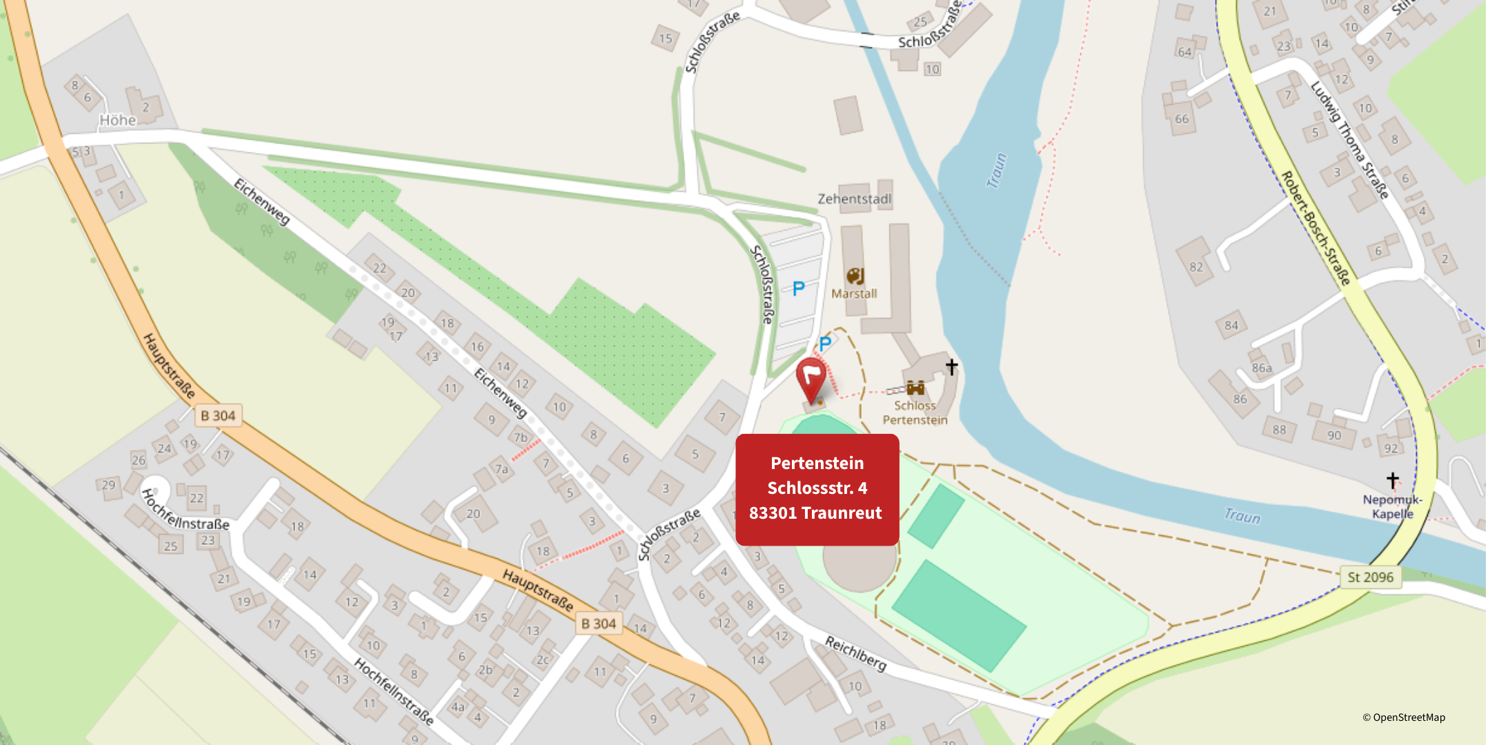 Karte mit Standort des Café des Lebens in Pertenstein bei Traunreut